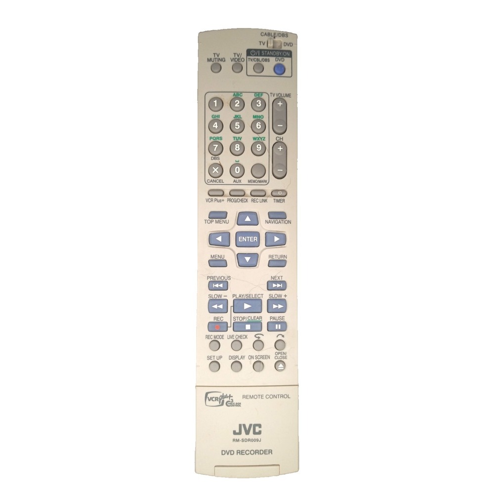 OEM JVC RM-SDR012J remote control for DVD recorders, Silver, Tested/Working